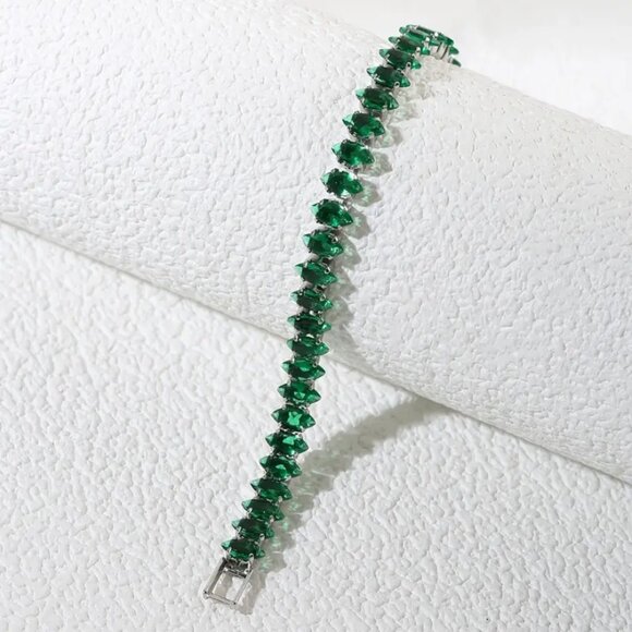 2ct Green Emerald Womens 14K White Gold Oval Gemstone Tennis Bracelet New Silver - Picture 8 of 10